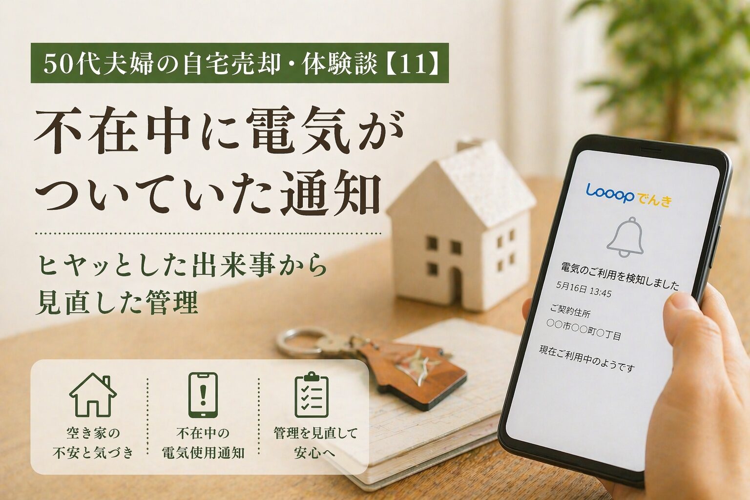 不在中に電気がついていた通知｜ヒヤッとした出来事から見直した管理｜50代夫婦の自宅売却・体験談【11】