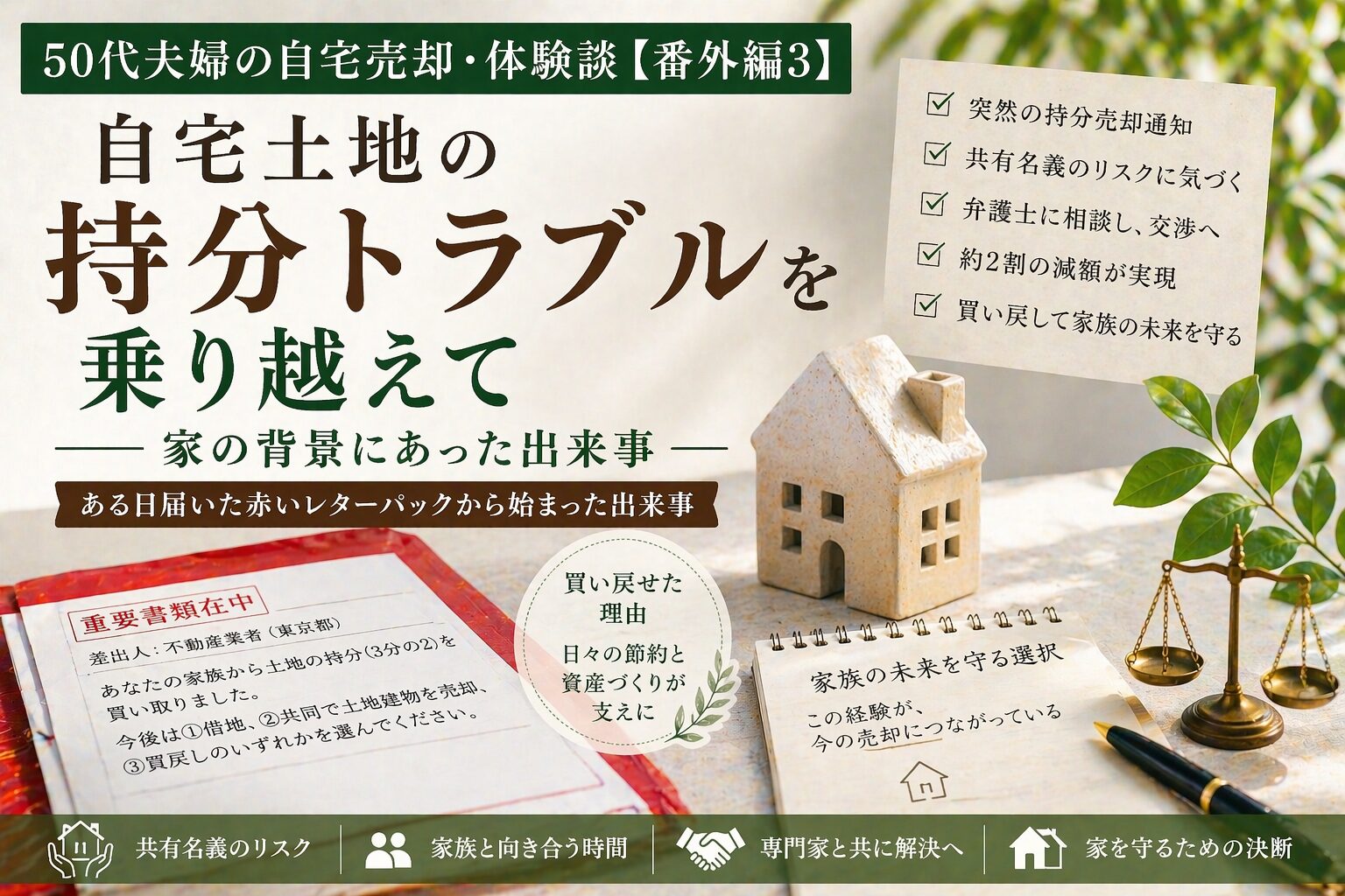 自宅土地の持分トラブルを乗り越えて｜家の背景にあった出来事｜50代夫婦の自宅売却・体験談【番外編3】