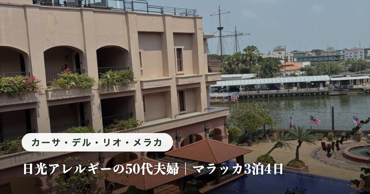 カーサ・デル・リオ・メラカの中庭。噴水と屋根付きの席、奥はマラッカ川